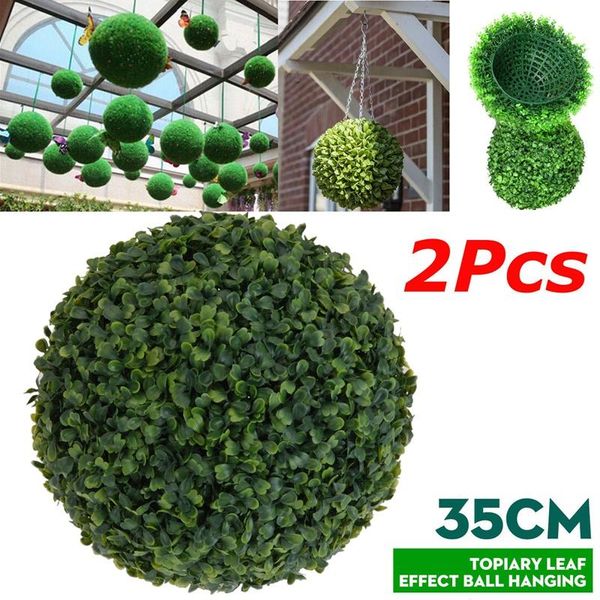 

2 pcs 35cm plastic ary tree leaf effect ball hanging home garden decor artificial hanging ary buxus balls