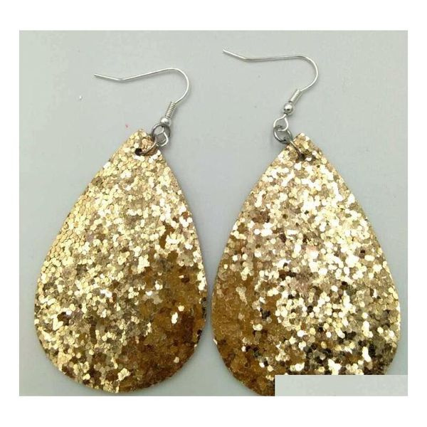 

2021 fashion pu glitter leather teardrop large earrings fashion jewelry various leather dangel earrings for women 10 colors option dd2rr, Silver