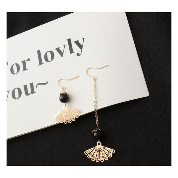 

national wind retro simple fan shaped beads asymmetrical earrings long section of the soviet union ear orname sqcuxm beauty888, Silver