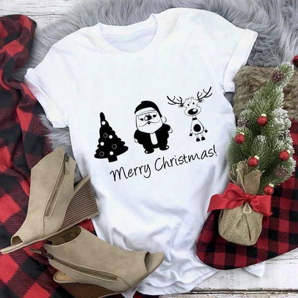 

cute reindeer female t-shirt all seasons fashion christmas harajuku short-sleeved t-shirt white t-shirt clothes drop shipping