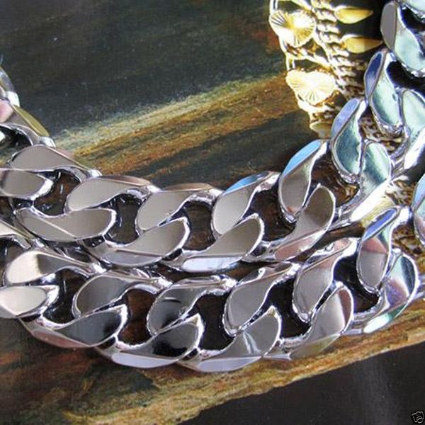 

cuban chain gift 18k white gold filled mens necklace accessories 24" 12mm wide, Silver