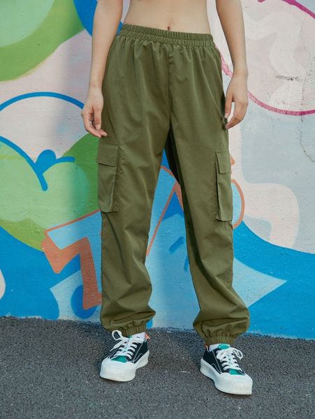 

romwe solid cargo joggers v5cf#, Black;white