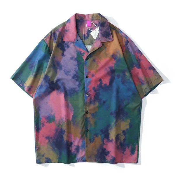 

dark icon green red tie dyeing hawaiian shirts men summer short sleeved street fashion polo shirt man, White;black