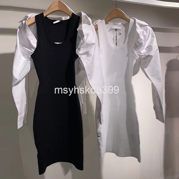 

women's blouses & shirts 6535aw king autumn round neck fake two-piece splicing short skirt hip wrapped knitted slim dress for women, White