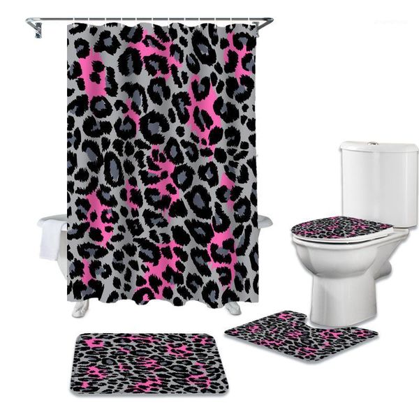 

animal color leopard waterproof bath shower curtain rug set non-slip bath mat toliet cover polyester shower curtain1