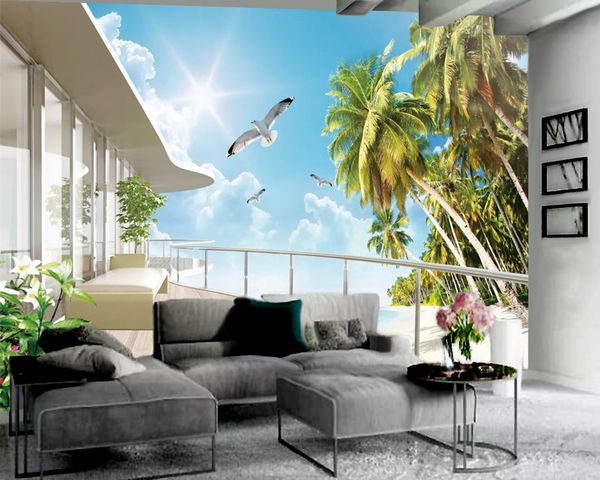 

seaside scenery villa 3d wallpaper 3d mural wall paper for living room interior decorative silk 3d mural wallpaper