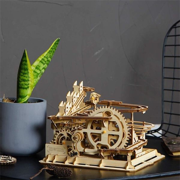 

robotime 4 kinds marble run game diy waterwheel wooden model building kits assembly toy gift for children dropshipping y200413