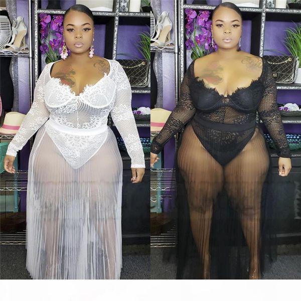 

women plus size 2 piece dress lace fall summer clothing club elegant crochet sheer mesh holiday party evening dress 2520, White