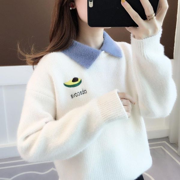 

women's sweaters loose mink velvet net red sweater autumn wear outside the tide early ladies, White;black