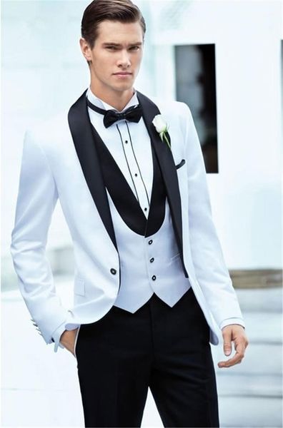 

latest coat pant designs white+black men suit slim fit 3 piece tuxedo groom wedding suits custom prom blazer (jacket+pants+vest)1