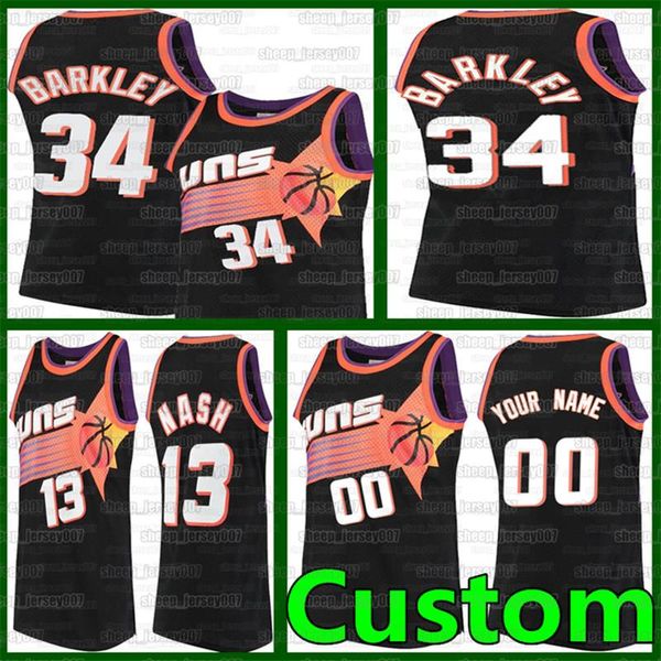

custom steve 13 nash basketball deandre 22 ayton phoenix suns jerseys josh 20 jackson charles 34 barkley chris 3 paul ncaa jerseys, Black;red