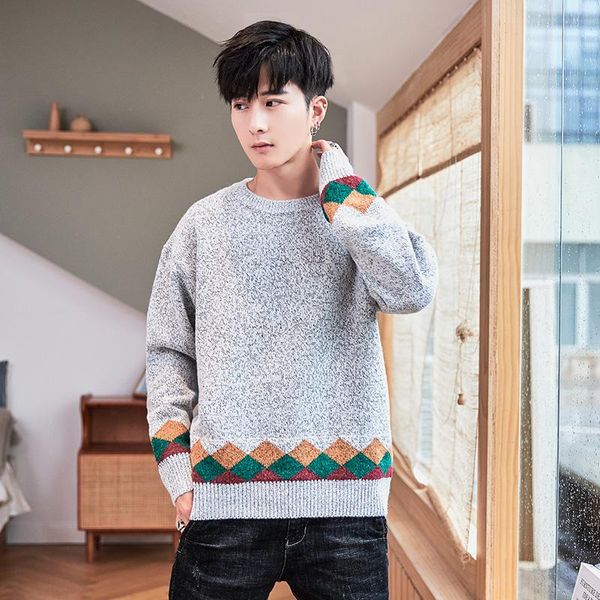 

winter men's sweater crew neck 2020 winter loose t-shirt sweater warm men's fashion, White;black