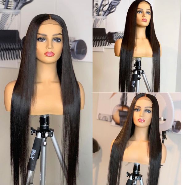 

cosplay wear long smooth straight lace front wig for fashion women black color 26inch with baby hair glueless preplucked daily party wear, Black;brown
