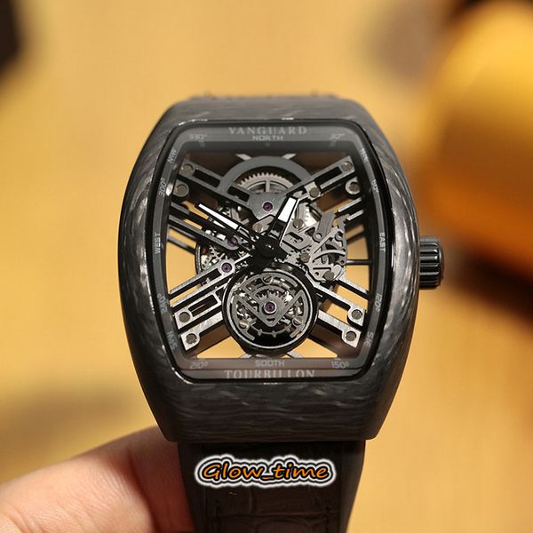 

version new saratoge v 45 t sqt carbone skeleton dial japan miyota automatic sapphire mens watch carbon fiber case leather strap watches, Slivery;brown