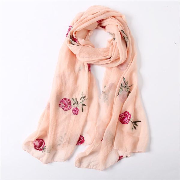 

2020 spring summer women scarf embroidery silk scarves soft floral shawls and wraps lady pashmina beach stoles wmtcoe bdesybag, Blue;gray