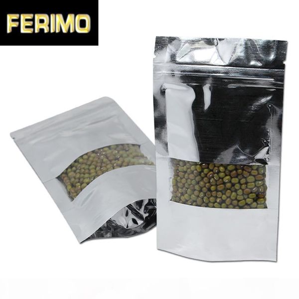 

600pcs stand up aluminum foil bags with clear window mylar foil reclosable storage pouches for snack beans package
