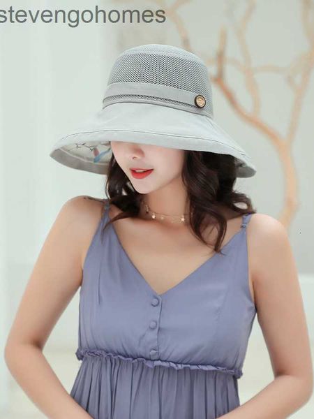 

splicing new women's 2020 wood buckle sunshade summer sun hat, Blue;gray