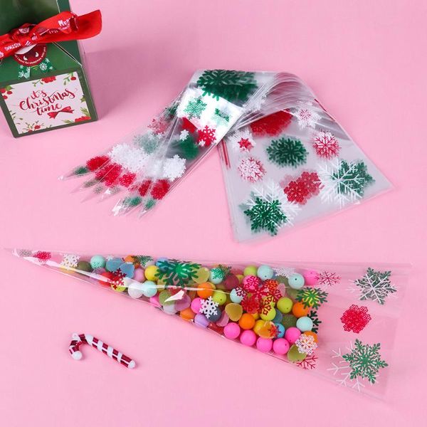 

25 / 50pcs новый прозрачный целлофан xmas шаблон выпечки упаковка подарков мешок конусообразной рождество конфеты сумки popcorn карманные