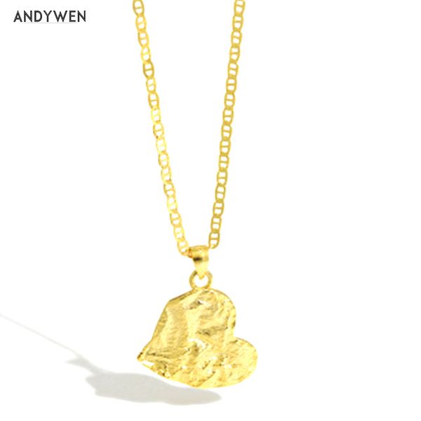 

andywen 925 sterling silver gold heart pendant special thicker long chain women luxury jewelry 2020 rock punk irregular q1219, Golden;silver