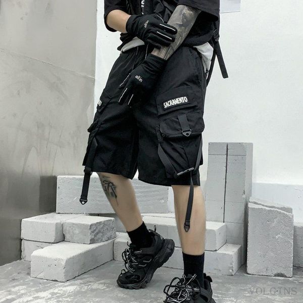 

men's shorts 2022 summer mens beach ribbons black hip hop streetwear casual male sportswear homme clothing, White;black