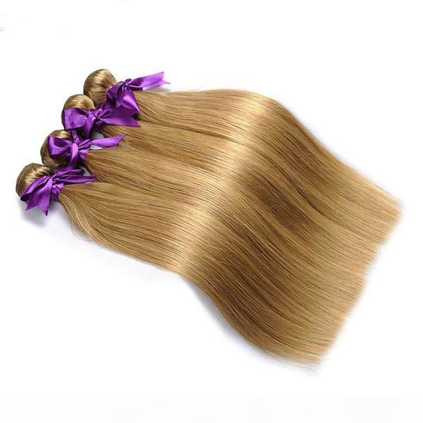 

unprocessed 10a brazilian virgin hair colored bundles #27 body wave and straight 4pcs 400g lot for full head soft smooth human hair texture, Black