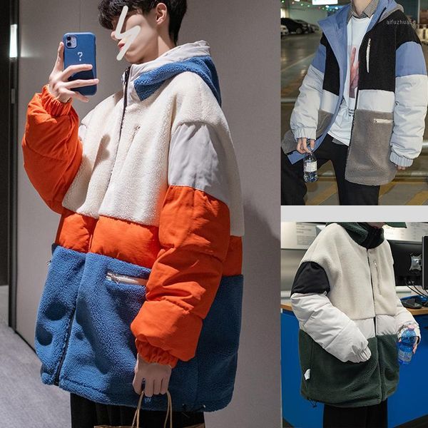 

contrast double sided jacket thicken harajuku patchwork loose couple jacket winter korean ropa de hombre coat men de50mmf1, Black