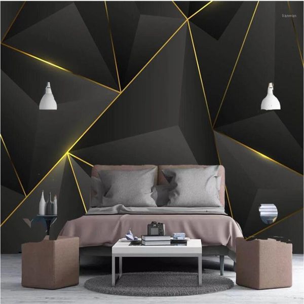 

mural papel de parede 3d custom wallpaper modern minimalist gold lines mosaic pattern geometric bedroom background wall1