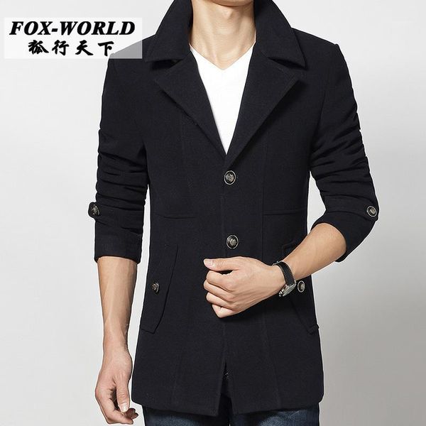 

2015 new autumn winter double breasted wool coat men fit slim mens pea coat woolen fashion handsome coats cashmere m - 3xl1, Black