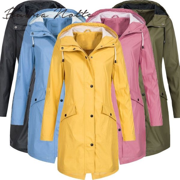 

women fashion long sleeve hooded raincoat windbreaker hiking ladies casual solid color outdoor waterproof trench coats 1026, Tan;black