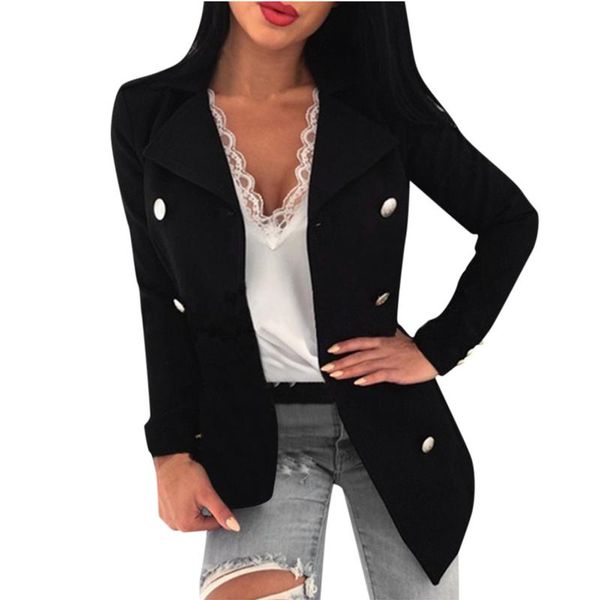

women's wool & blends sagace plus size s-5xl coats womens long sleeve sweatshirt button lady coat casual jacket outwear turn collar sli, Black