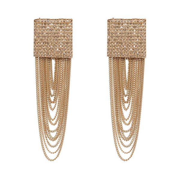 

fashion large geometric square dangle earrings for women bohemian charm layer metal tassel drop earrings party hanging jewelry, Silver