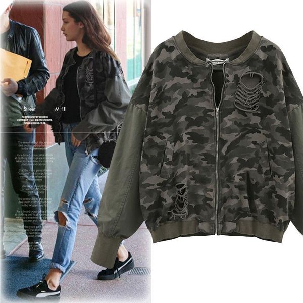 

new autumn winter 2020 european american large size women's wear hollow jacket matching color women's clothing camouflage jacket, Tan;black