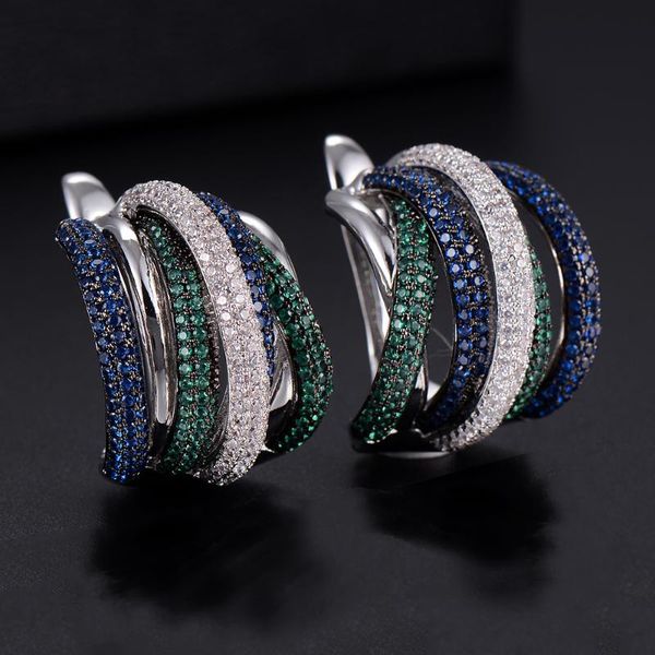 

luxury twist braided colorful full mirco pink cubic zirconia setting european wedding clasp earring fashion jewelry, Golden;silver