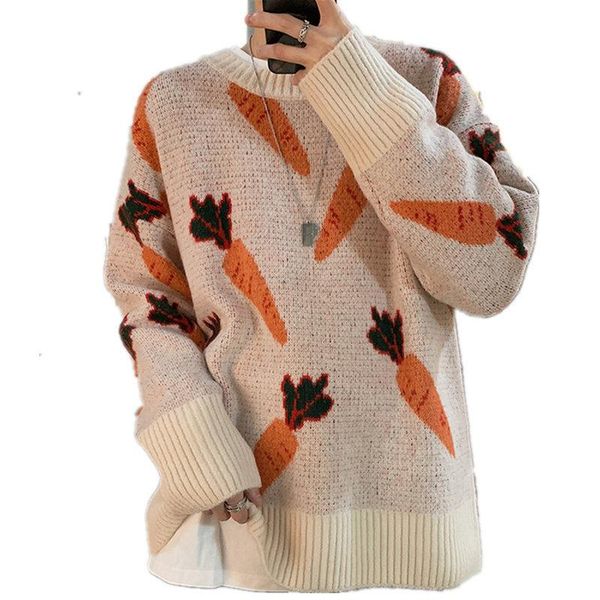 

2020 men's wool o-neck pullover autumn winter warm spacious soft print quality oc yq clothes knitted casual male sweater pull, White;black