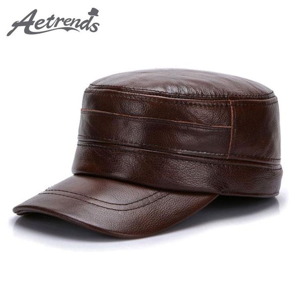 

wide brim hats [aetrends] winter 100% leather cap men sailor army caps genuine z-5490, Blue;gray