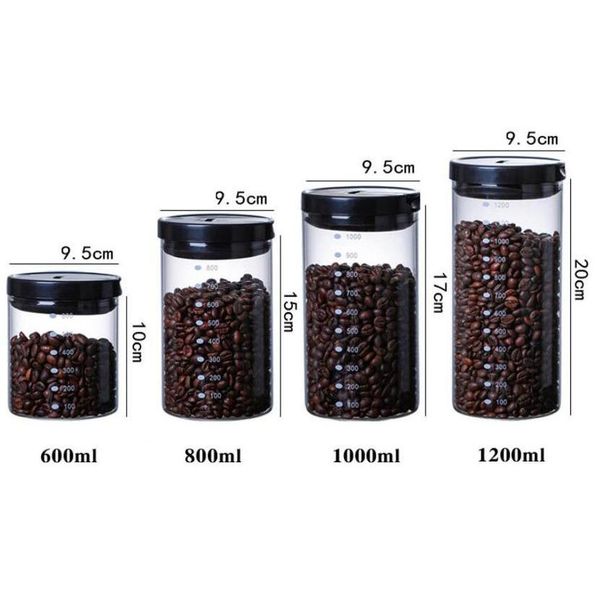 

600/800/1000/1200ml bamboo/ stainless lid glass airtight canister storage bottles grains tea leaf coffee bean jllkad home003