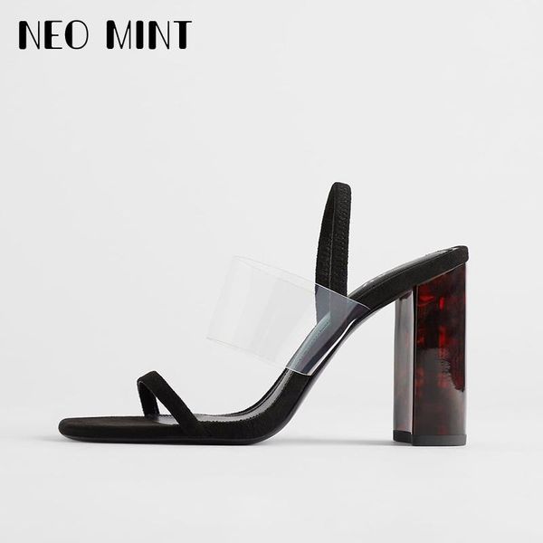 

sandals same design fashion ladies slippers and pvc one word belt block heel women slides zapatos transparentes de mujer, Black
