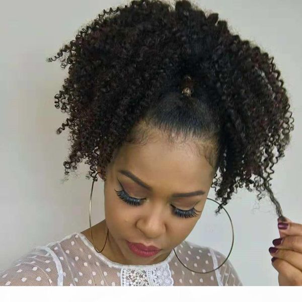 

clip ponytail extension aubum kinky ponytails hairpieces for american women curly ponytail drawstring clip on pony tail 5 colors available, Black