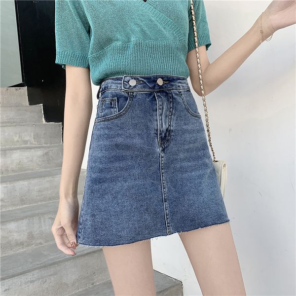 

2021 new 2 colour black s-xl denim summer high-waisted korean skirt the short female skirts line (z5017 xk15