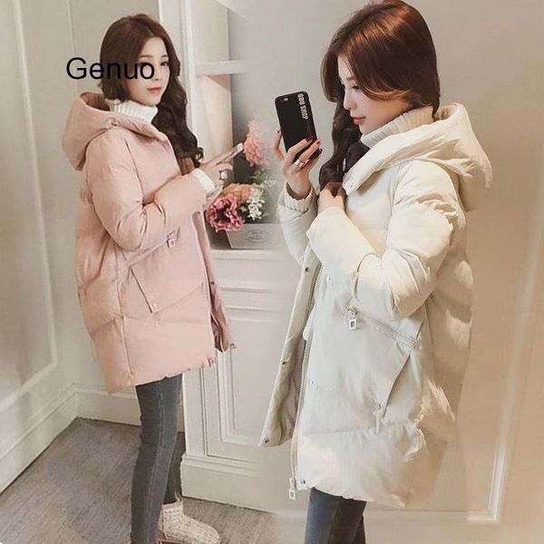 

winter women jacket casual solid thick warm long hooded parkas jackets female pocket sintepon snow coats m-3xl, Black