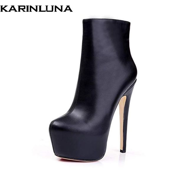 

boots karin 2021 plus size 45 brand design pu leather party prom nightclub shoes woman high heels women's ankle, Black