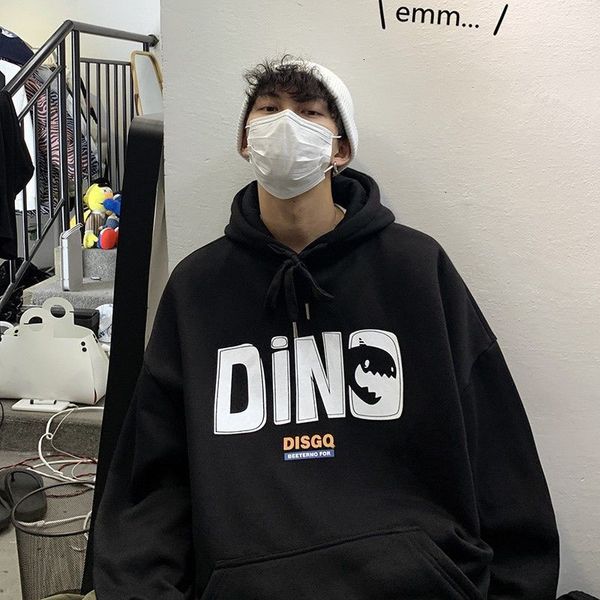 

2021 graphic printed men hoodies autumn winter new men's hooded sweatshirts casual thicken korean streetwear hoodie b43v, Black
