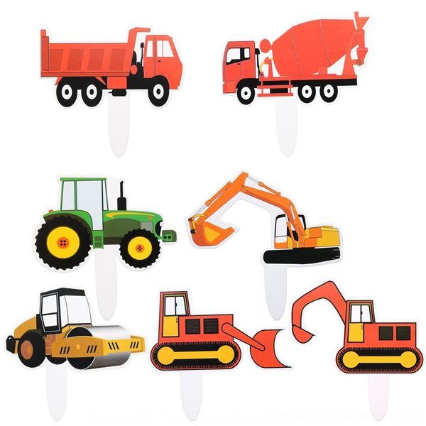 

vhtxe seven one package engineering car cake cake inserting cartoon children's card dessert excavator party card inserting dessert tabl