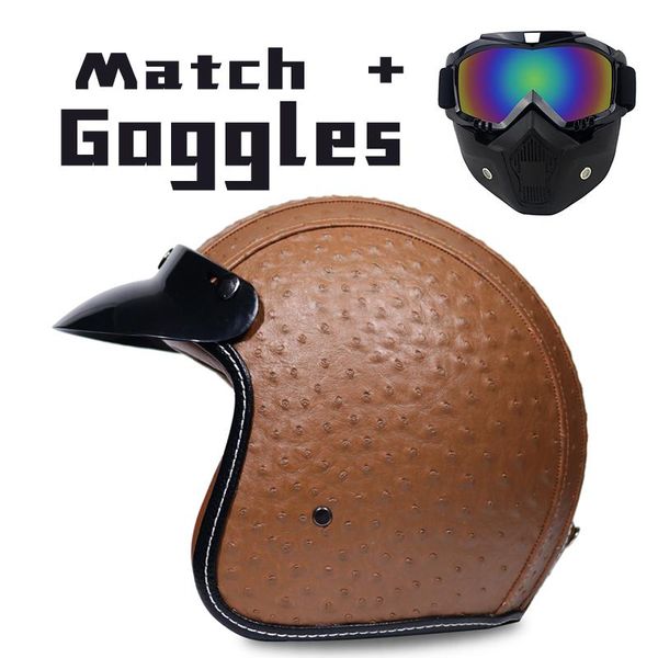 

3 / 4 open leather helmet, motorcycle helmet, motorcycle helmet with spectacle mask, helmet