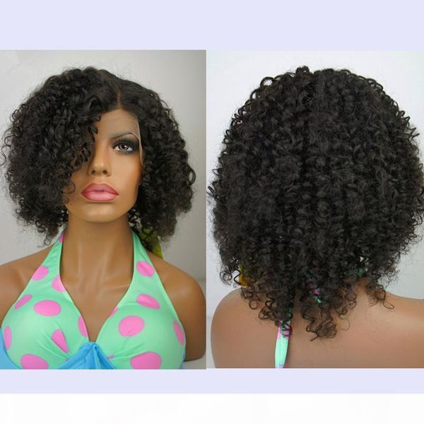 

7a grade unprocessed brazilian full lace human hair wigs curly lace front wigs glueless full lace wig for black women, Black;brown