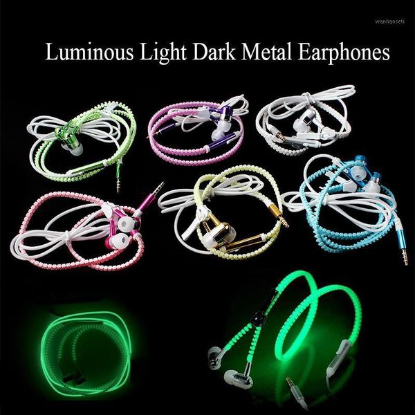 

luminous glow light metal zipper earphones with mic wired noise cancelling stereo 3.5mm special earbuds for smart phone1