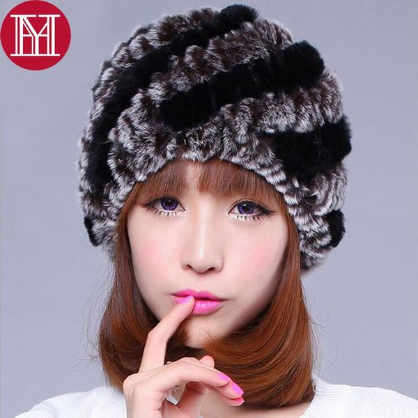 

beanie/skull caps women natural real rex fur knitted hat winter girls skull warm soft cap knitting skullies beanies, Blue;gray