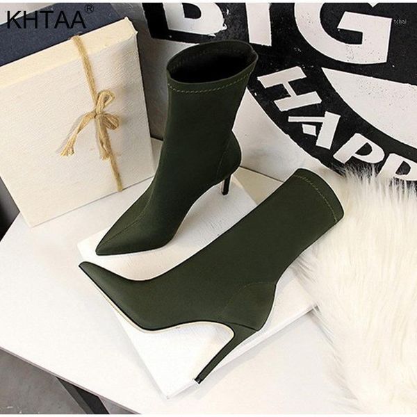 

boots 2021 winter fashion women pointed toe elastic ankle thin high heels shoes autumn female socks1, Black