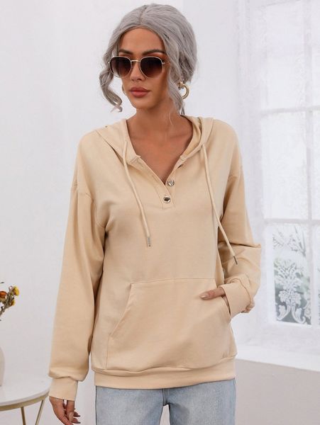 

drop shoulder button front hoodie x3p8#, White;black