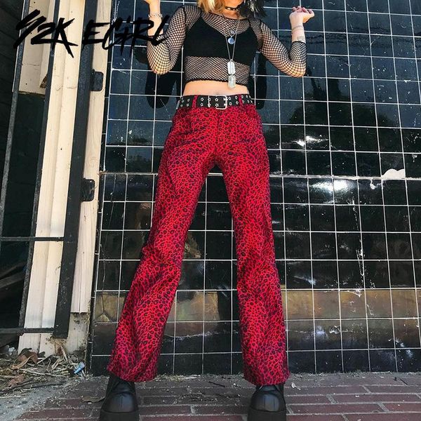 

y2k egirl grunge aesthetics leopard high waist trousers cyber y2k animal print straight red pants harajuku outfits streetwear, Black;white